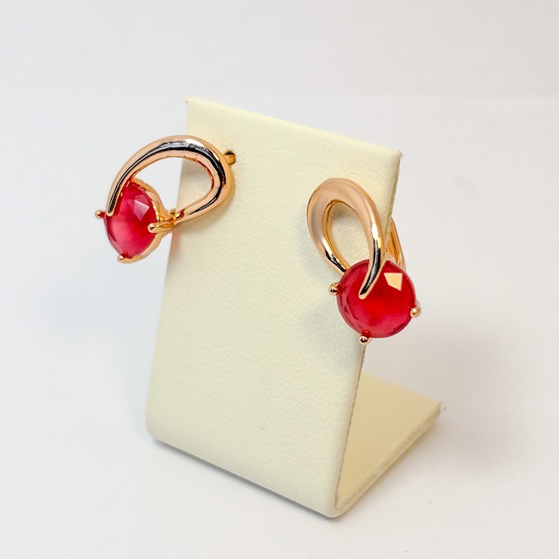Сережки рожевий кварц Роут (медичне золото) (12682) - Зображення 2